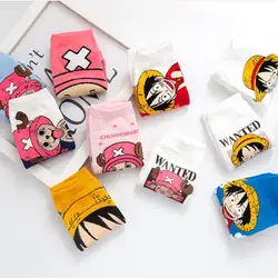 Women's Socks Japanese Cartoon Cute Anime One Piece Series Boat Socks Shallow Mouth Straw Hat Cotton Socks Christmas Gift