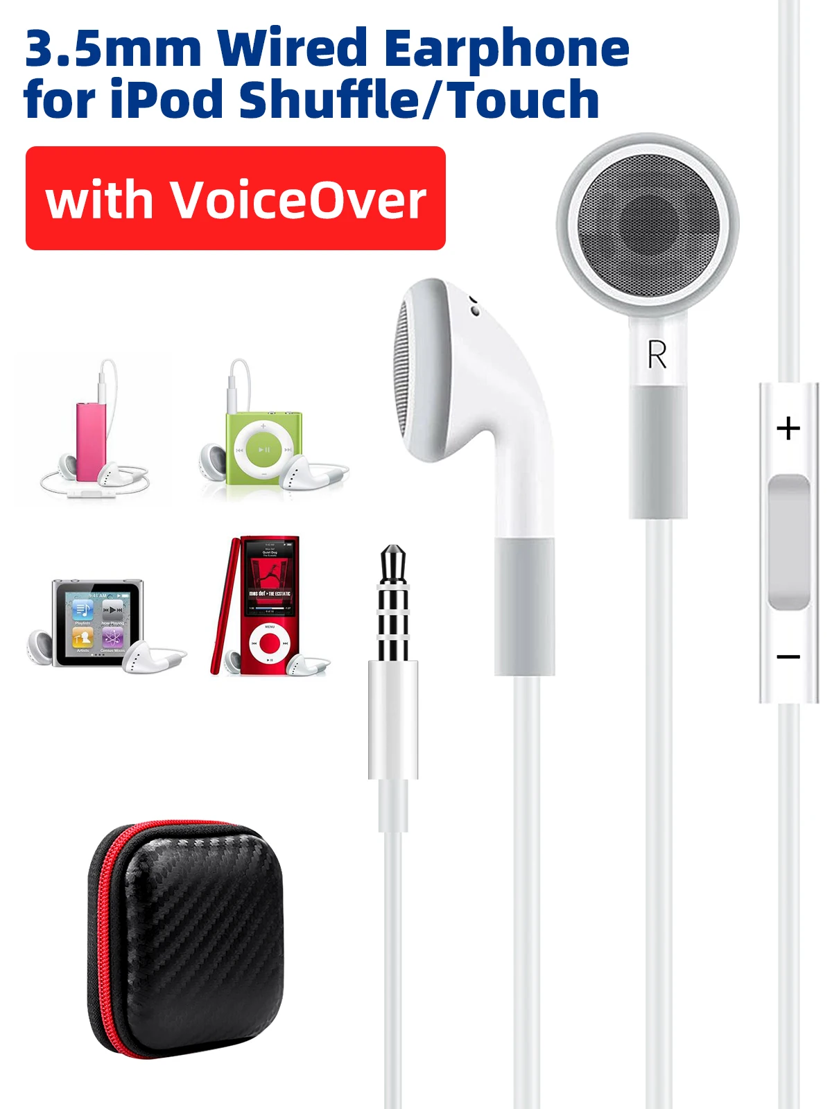 Oryginalne przewodowe słuchawki douszne 3.5mm z funkcją VoiceOver do iPod Shuffle 2 3 4 5 6, Touch 2 3 4 5 6 Classic nano6 iPhone iPad — zdjęcie produktu 7
