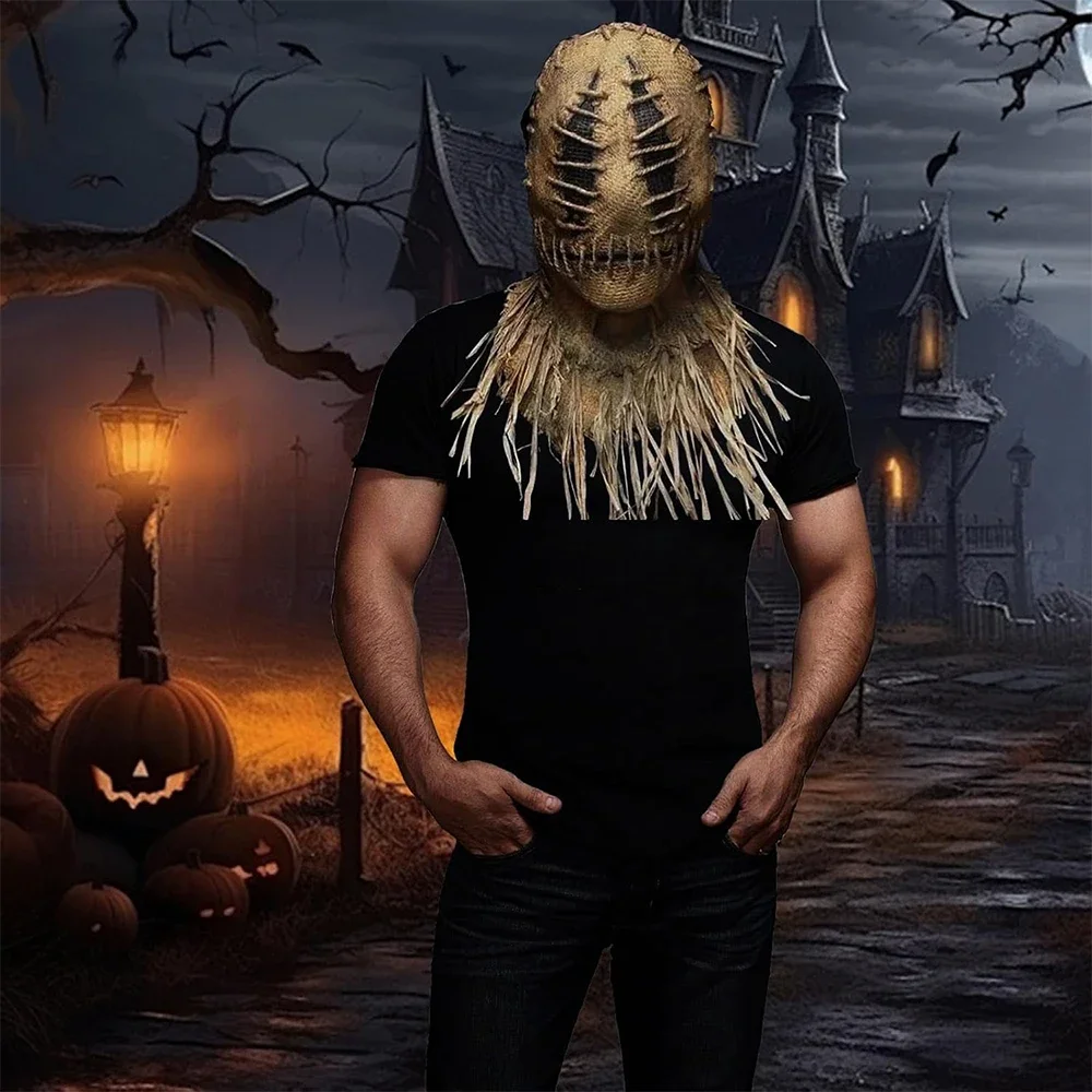 Máscara de espantapájaros espeluznante, cubierta facial de terror para Halloween, disfraz de látex de hombre de paja realista, accesorio para casa siniestra embrujada, tema de granja