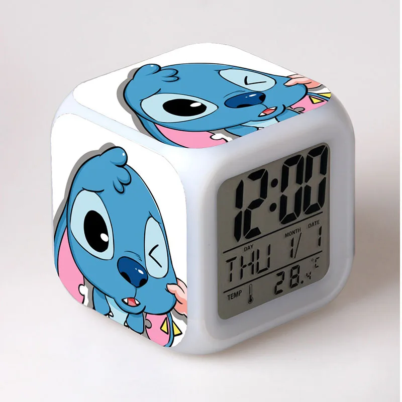 Disney Stitch Alarm Clock Night Light Color Change 7 Led Anime Stitch Home Bedside Fashion Decor Kids Cartoon Toys Birthday Gift