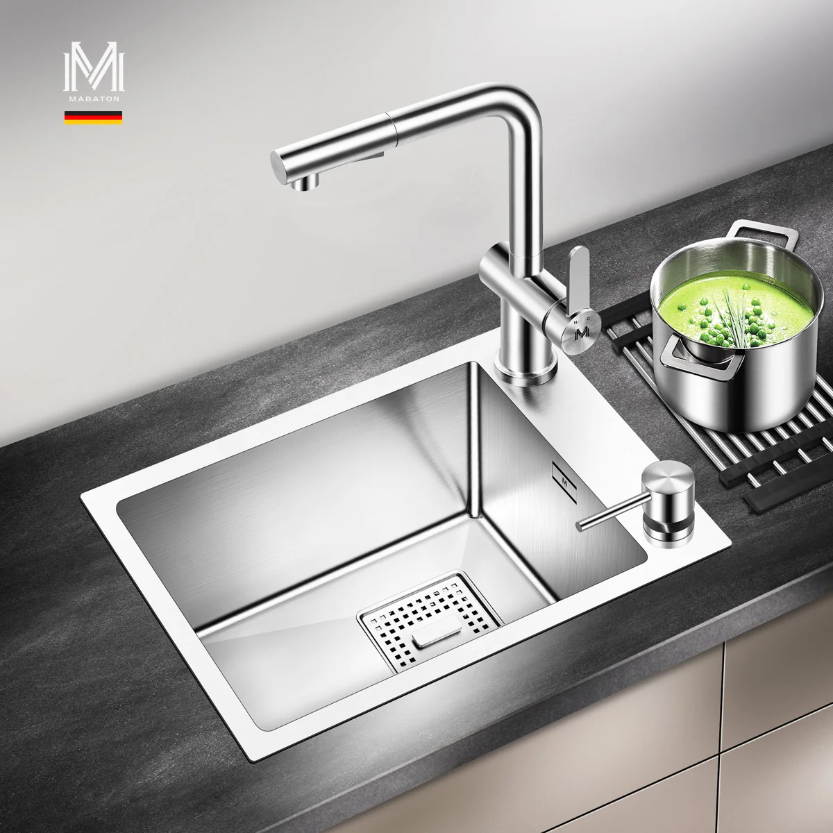 

ASRAS 4mm thickened stepped black nano 304 stainless steel kitchen manual sink single trough vegetable washing basin