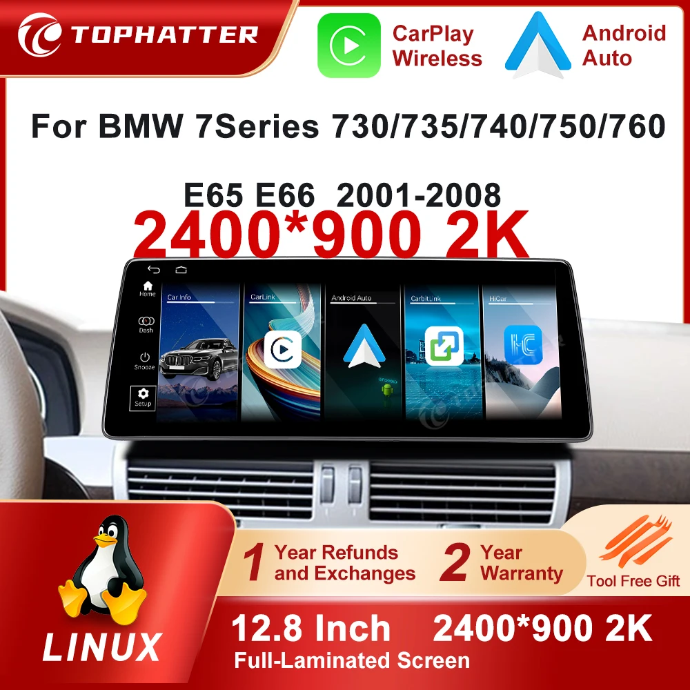 BMW 7 시리즈 E65 E66 CCC 시스템용 CarPlay 12.8인치 2K 화면 카 라디오 Linux 멀티미디어 플레이어 네비게이션 헤드 유닛 360