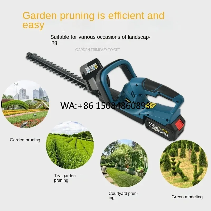 Brushless Electric Hedge Trimmer with lithium rechargeable battery, lightweight green trimmer for garden flower and bush daily