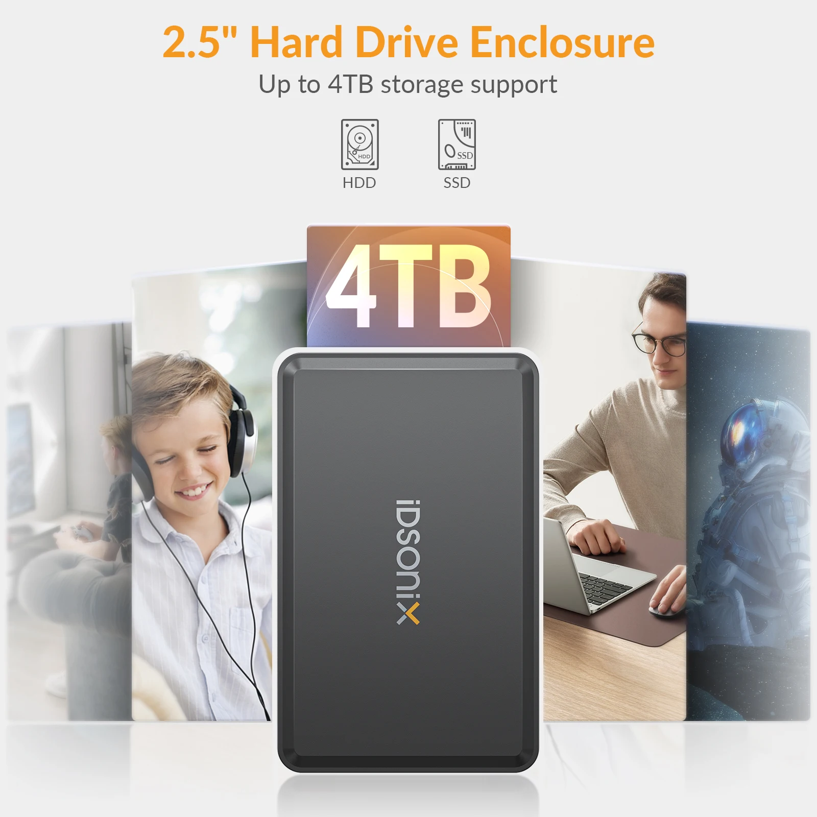 iDsonix 2.5 inch Hard Drive Enclosure SATA to USB3.0 External HDD Case Support 2.5'' HDD SSD 6Gbps High Speed for Laptop PC