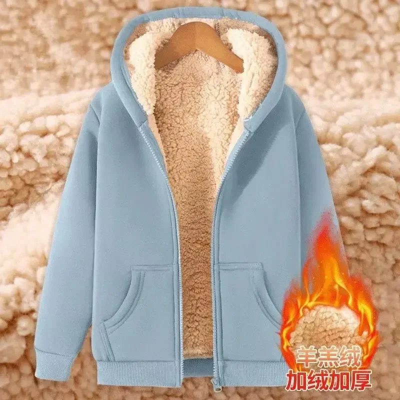 Lamb Fleece Hoodie Men's Zipper Large Size Winter Plus Fleece Thickened Warm Solid Color Multi Color Cardigan Coat Men Hoodie