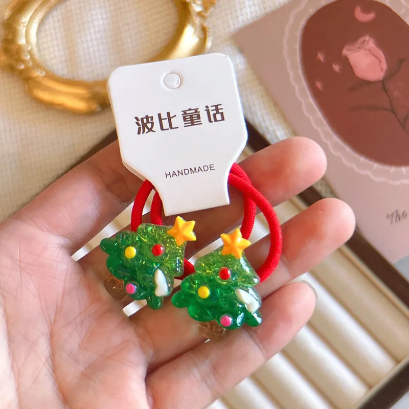 2PCS New Lovely Cartoon Santa Claus Girls Elastic Hair Bands Hair Accessories Children Hair Ties Baby Headwear