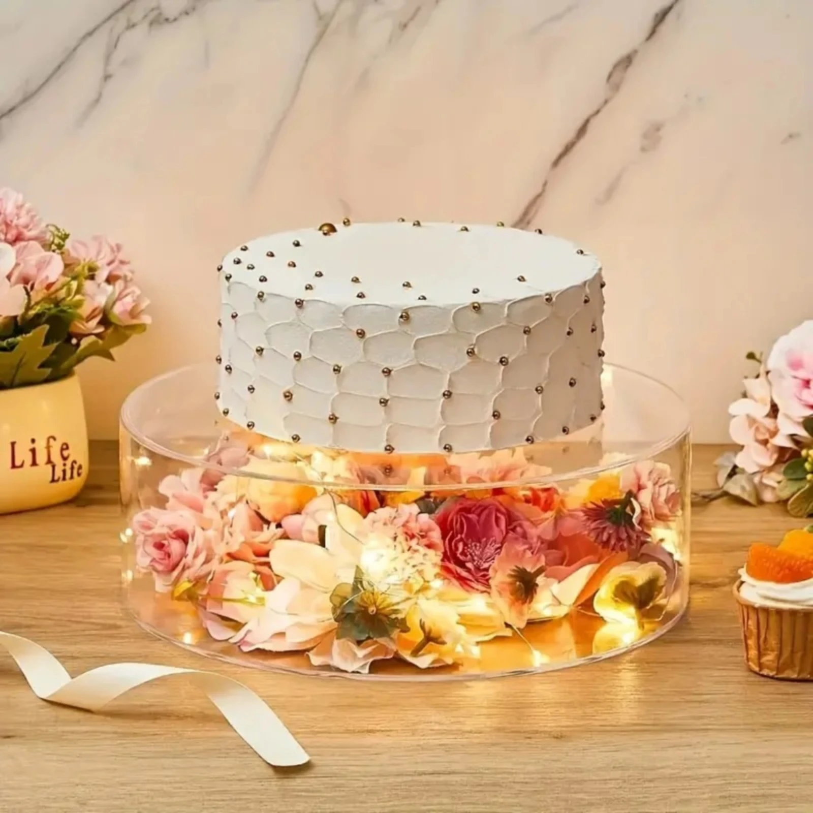4 Pieces Cake Display Cylinder Round Acrylic Display Container Risers Decorative Easy to Clean for Bakers, Weddings, Banquets