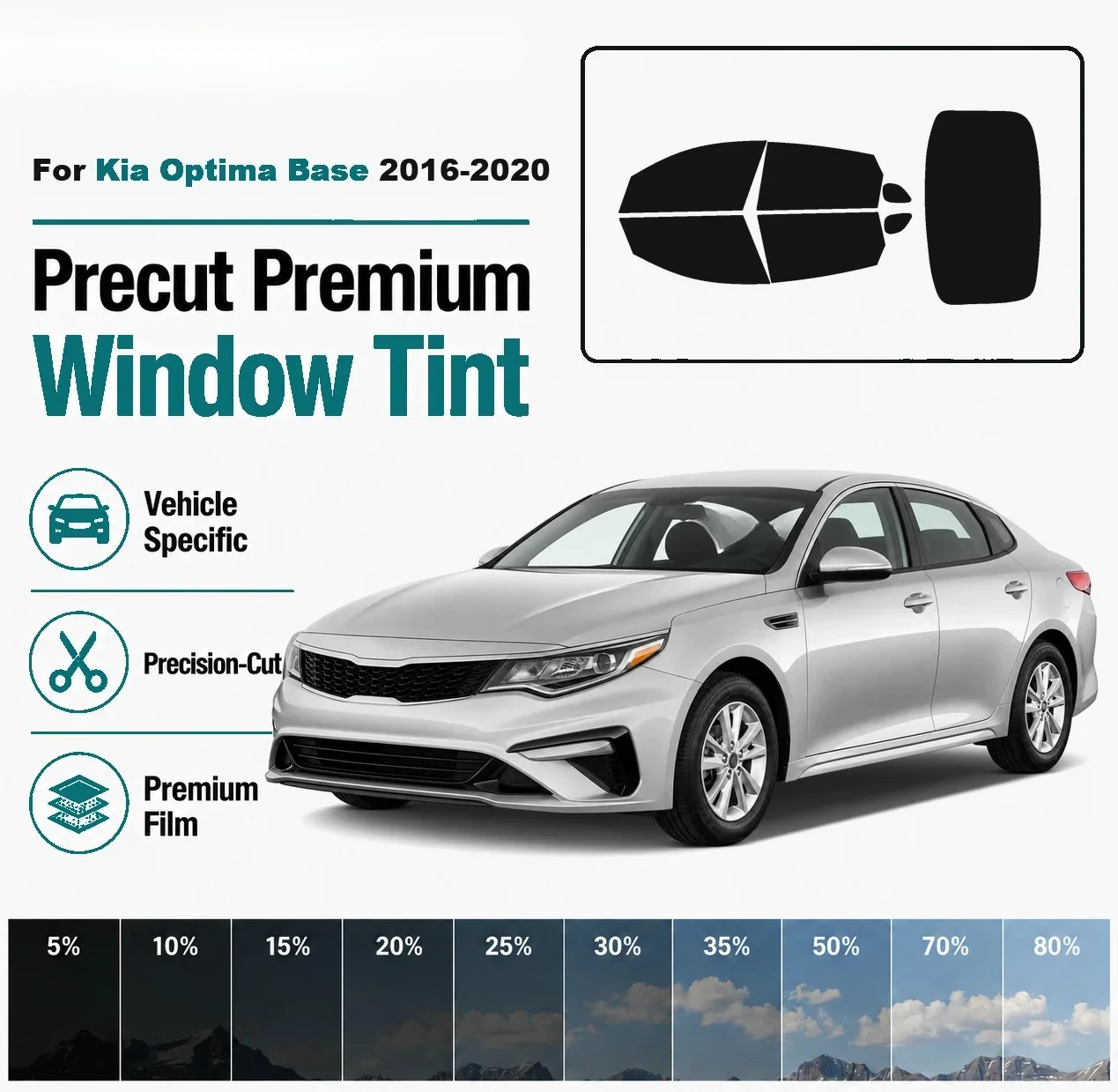 For Kia Optima Base 2016-2020 Pre-Cut Window Tint Film Vehicle-Specific Full Kit Front & Rear Windows Precision-Cut