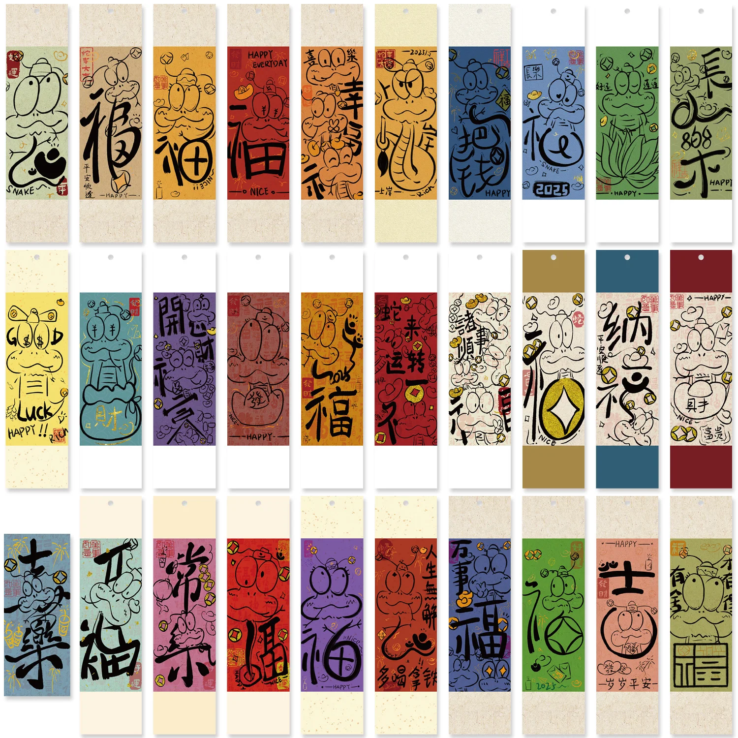 30PCS Chinesischen Stil Neue Jahr Frühling Festival Lesezeichen Schlange Malerei Buch Marker Segen Karte Geschenke für Studenten Geschenke