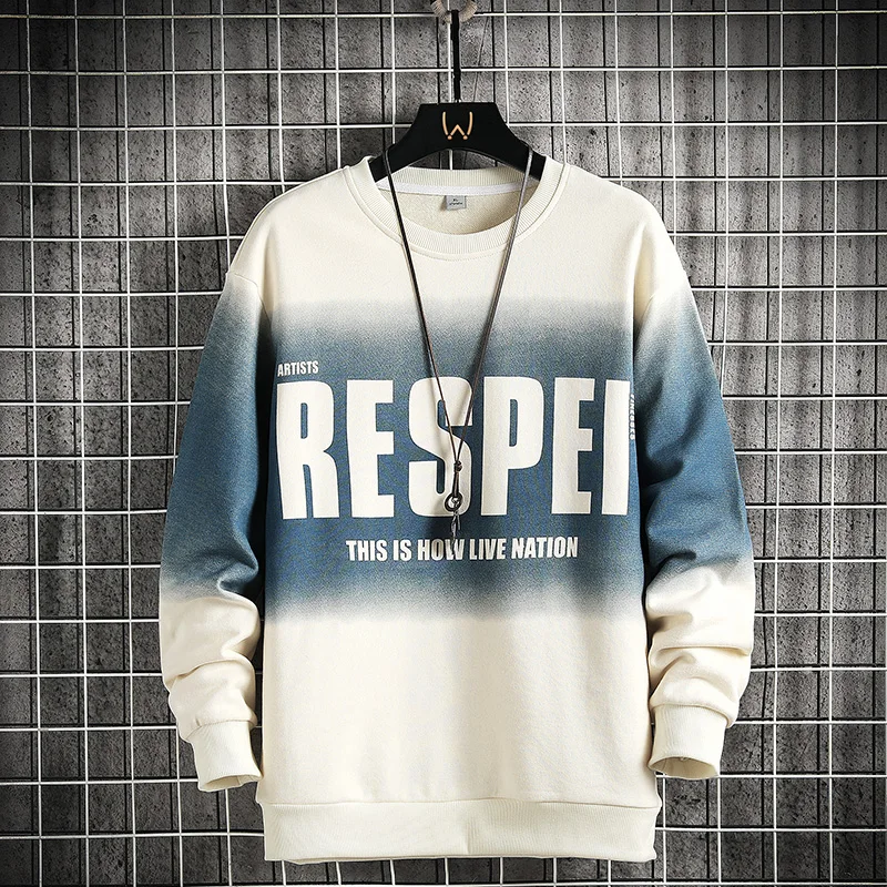 

3D Fashion Letter Print Men's Sweatshirt Simple Gradient Color Long Sleeve Pullover Autumn Winter Outdoor Hip Hop Style Clothes