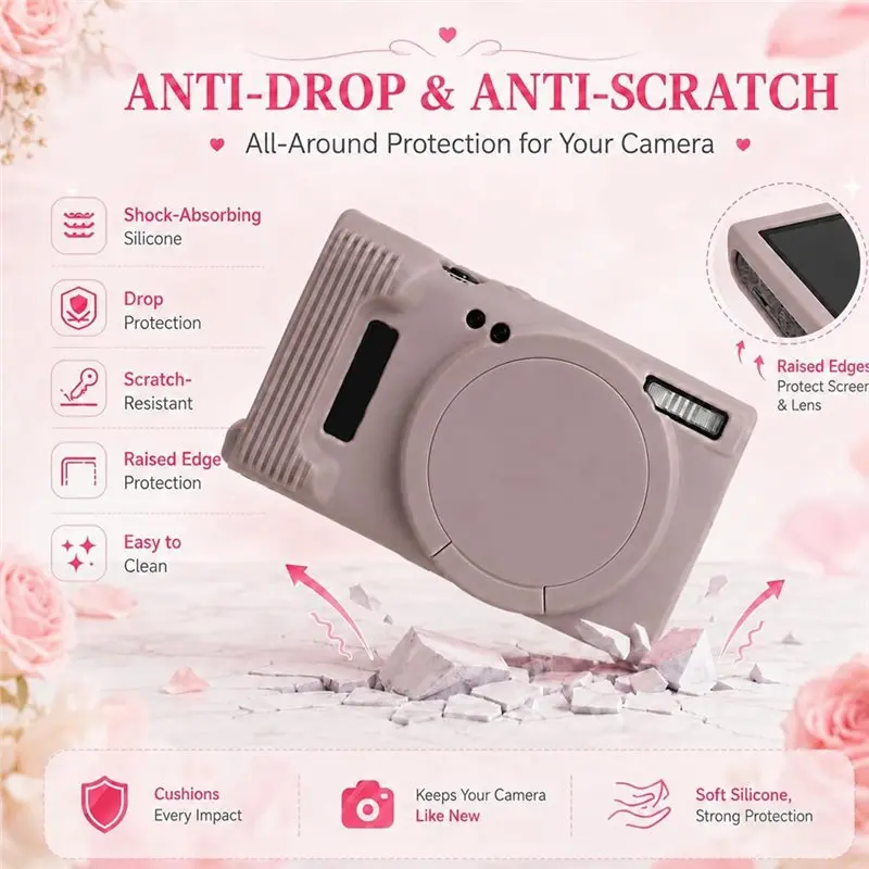 Wear-Resistant Silicone Camera Case With Detachable Lens Cover For Canon ELPH 360/IXY 650- Drop-Proof, Cut-Resistant Design