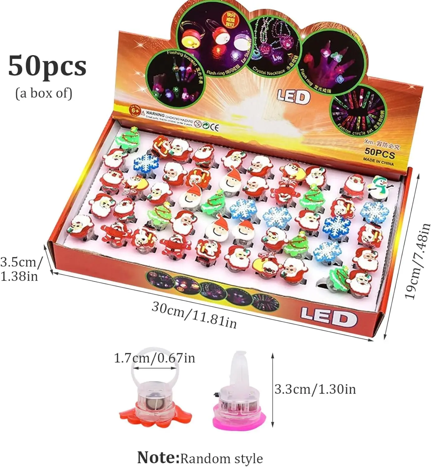 20/50pcs 크리스마스 LED 깜박이는 반지 LED 링 라이트 장난감, 깜박이는 반지, 크리스마스 라이트 링, 파티 라이트 업 링