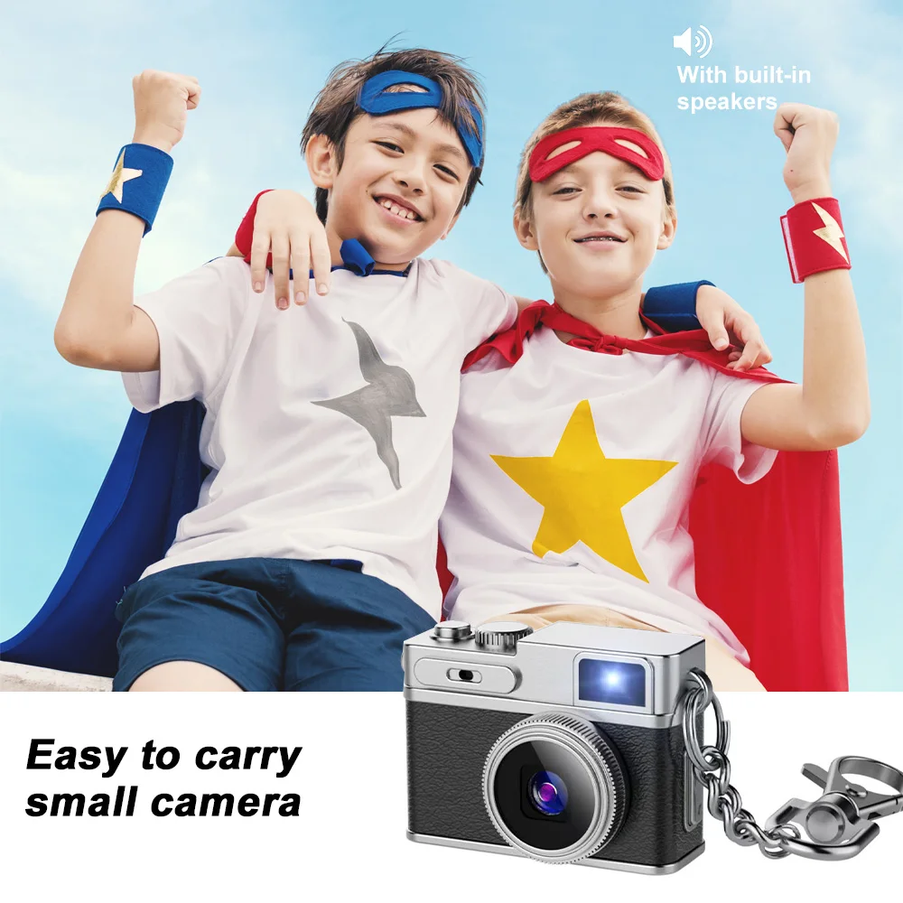 Thumb Keychain Camera 1080P Video Recorder LED Fill Light 0.96-inch IPS Screen Portable Retro CCD Mini Digital Camera