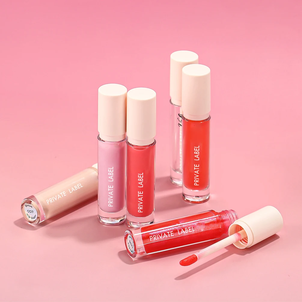 6ml Private Labe Lipgloss Custom Bulk White Cap Round Tube Gloss with Long-lasting Color Matte Mirror Lip Glaze Moisture Makeup