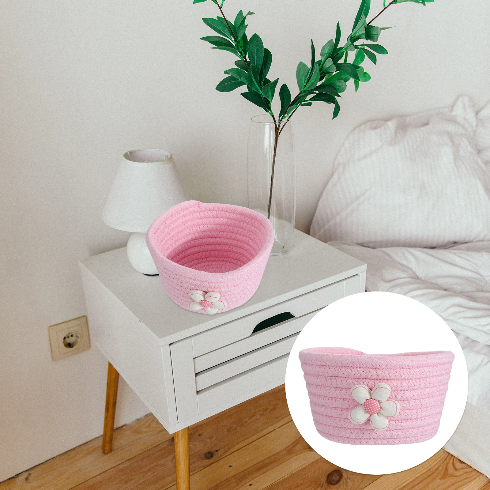 

Desktop Storage Basket Cotton Woven Portable Small Storage Organizer Basket for Keys Wallet Sundries Container Home Office