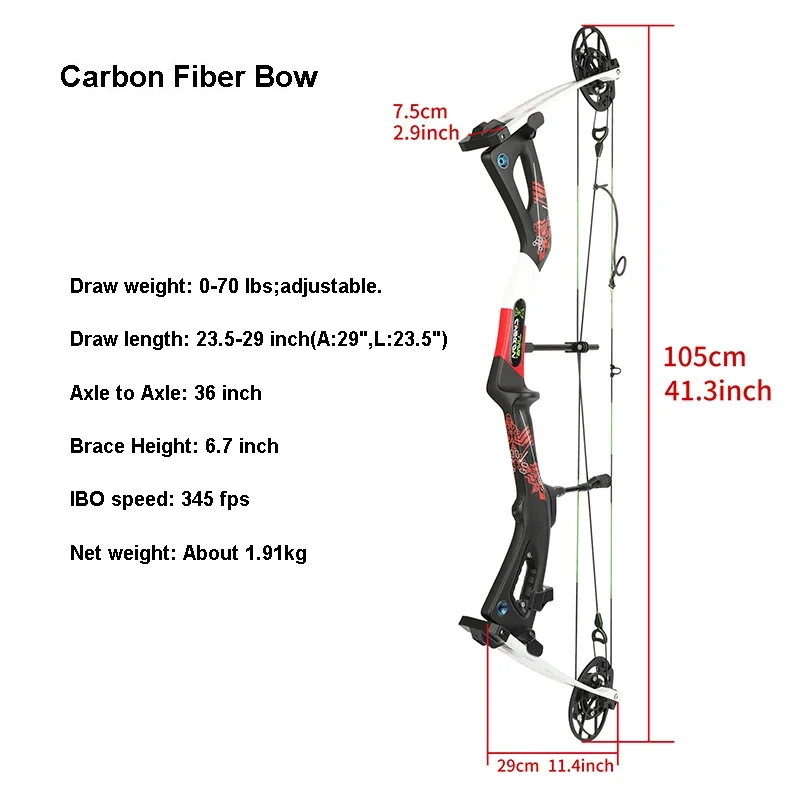 Compound Bow 0-70Lbs Archery Carbon Fiber Riser 345fps High-speed Shooting Bow CNC Aluminum Alloy Pulley Right Hand Bow