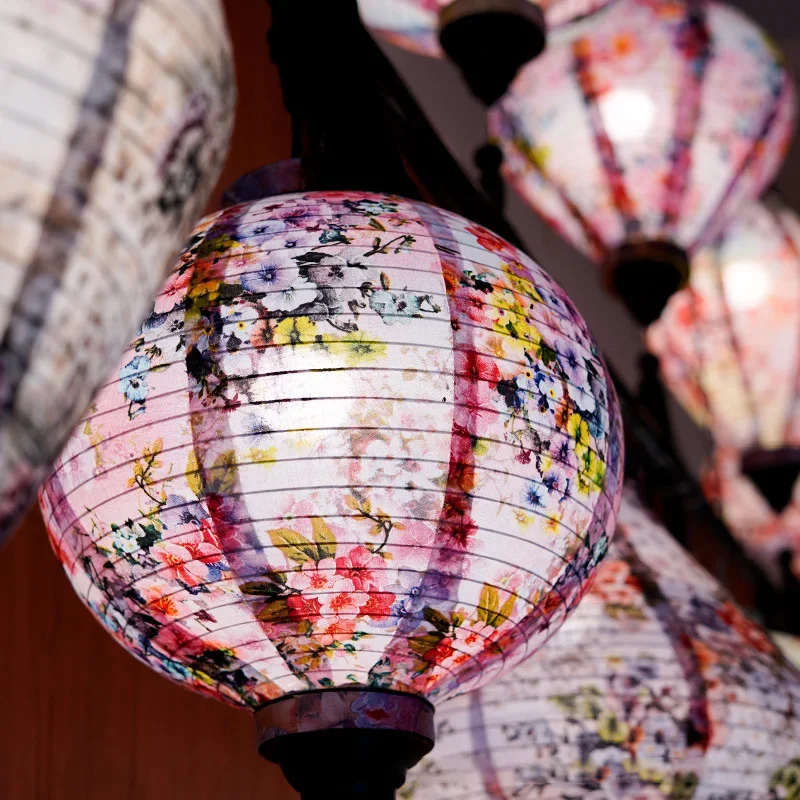 Chinese Oriental Style Light Palace Lantern, Chic Floral Pattern Cloth, Mid Autumn and Spring Festival Party Decor, 12\