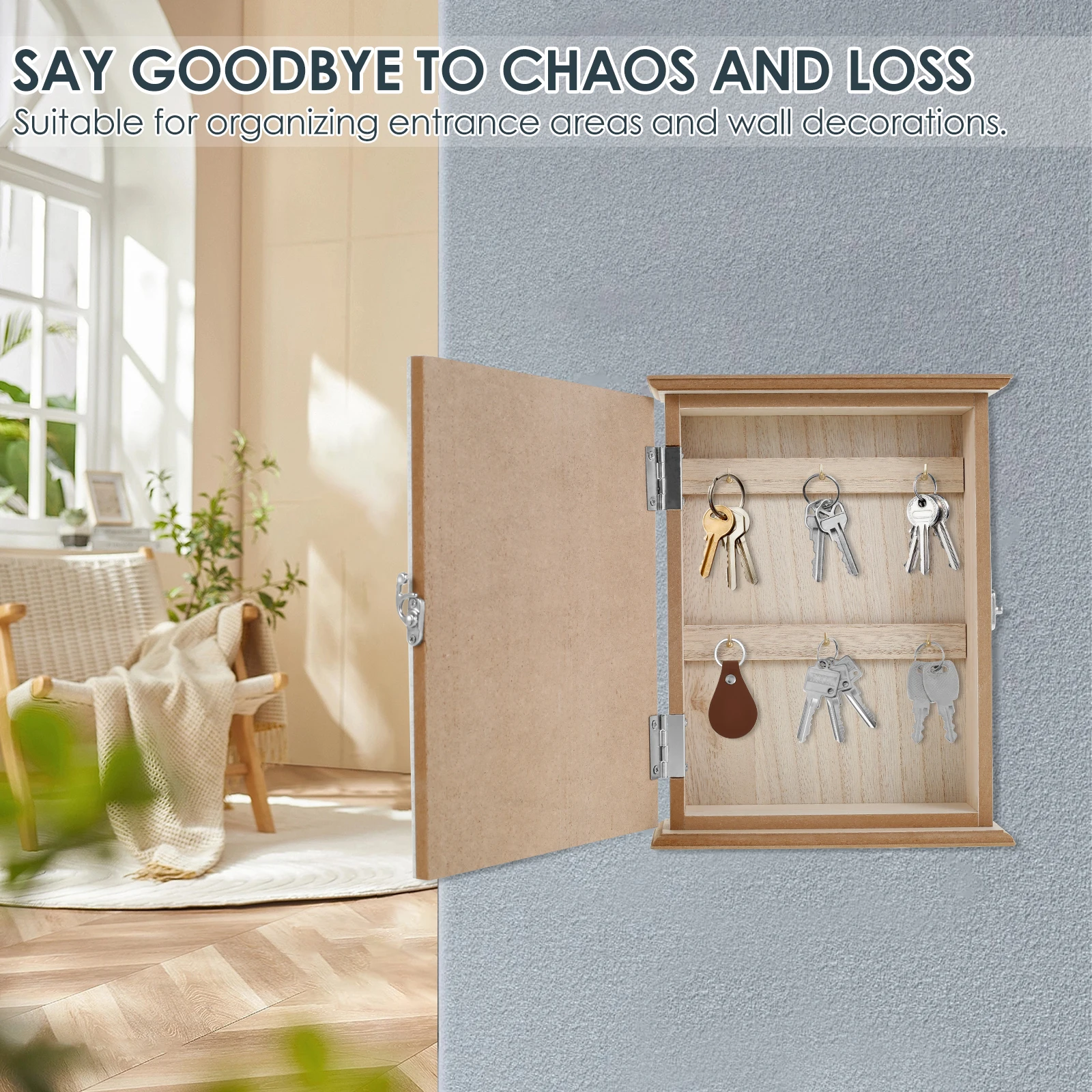 Wood Key Box Decorative Wall Mount Wooden Key Rack with 6 Hooks Key Storage Organizer for Entryway Hallway Office Home Decor