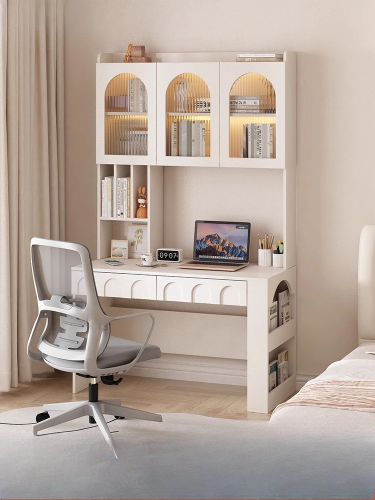 

Bedside Cream Wind Computer Desk Bookshelf with Bookcase Integrated Dresser Small Apartment Student Learning Bedroom Household