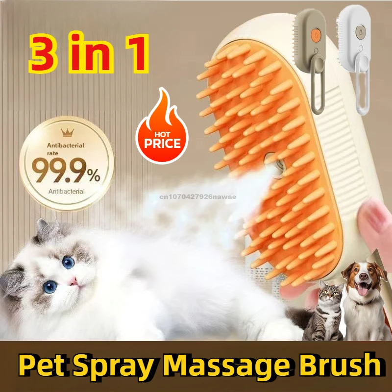 Steam Brush Cat Dog Pet Hair Remover Brush Cat Accessories Massage Brush 3 in 1 Steam Spray Folding Rotatable Floating Comb