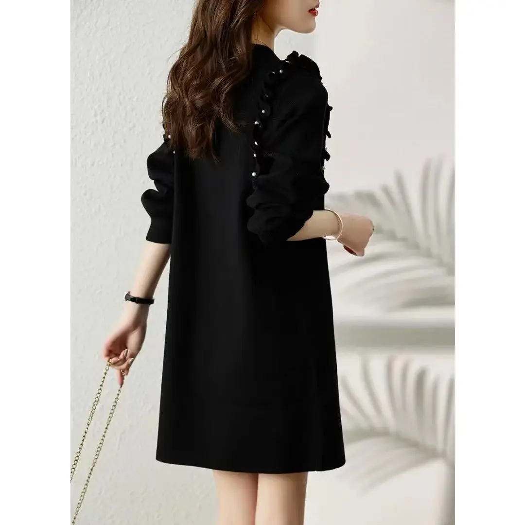 New Autumn and Winter Outfit with Coat Woolen Dress Women\'s Round Neck Loose Fit Long Sleeves and Knitted Dress Inside