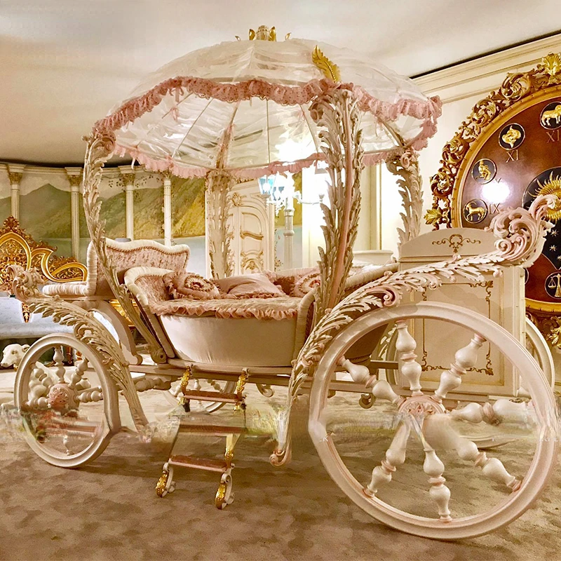 Royal Craftsman No.1 European Solid Wood Princess Bed Pink Children's Fun Bed Carriage French Cute Girls' Bed Customization