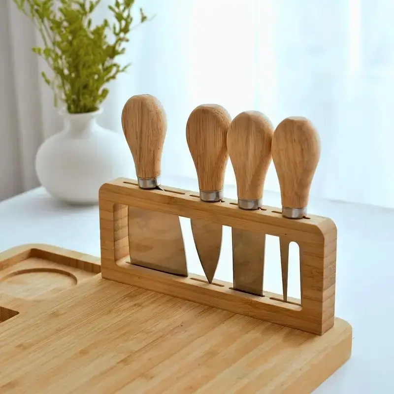 Bambus Käse brett Set mit Käse messer tragbare Outdoor-Teller Hotel Restaurant Dekoration Zubehör Party Tablett Sets