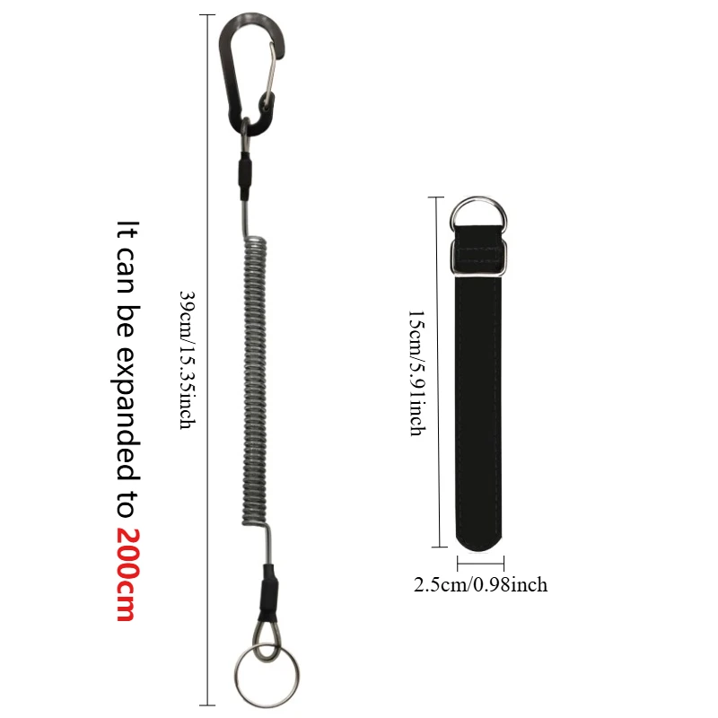 2M Angel-Spiral-Lanyards mit Ruten-Krawattengürtel, einziehbares Anti-Verlust-Lanyard für Angelseile mit Metallkarabiner, Angelwerkzeuge – Detail 1
