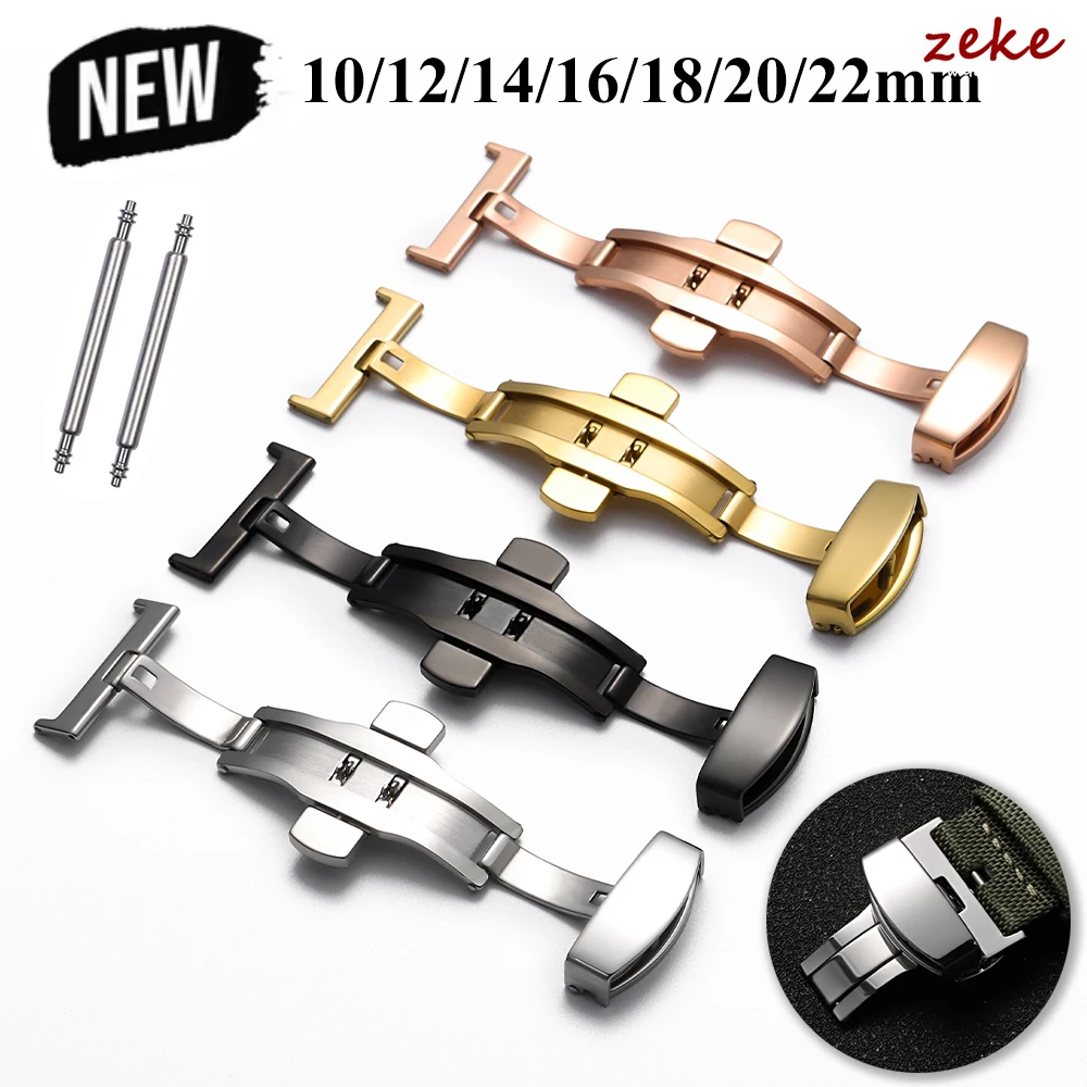 Butterfly Deployment Buckle Double Click Stainless Steel Clasp Strap for Watch Band 10/12/14/16mm 18mm 20mm 22mm Watchband Clasp