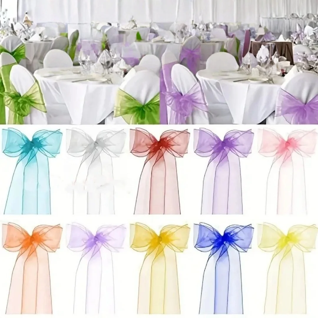 Newest Organza Chair Sashes Knot Bands， Chair Bows for For Wedding Party Banquet ，Event Country Wedding Chair Decoration