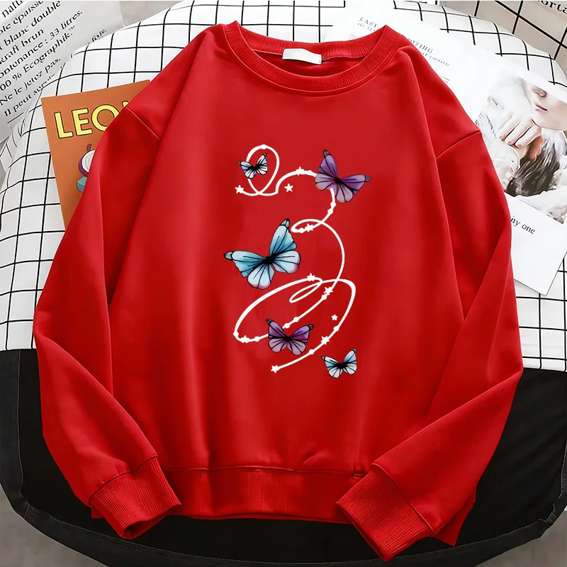 2000er Gothic Damen Hoodies Retro Schmetterling Alltags-Fleece-Sweatshirt Mode O-Ausschnitt Pullover Lässige Winter-Herbst-Kleidung