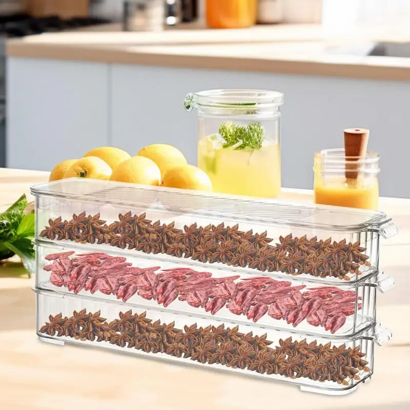 Refrigerator Storage Box Stackable Fridge Organizer 3 Layers Dumpling Box With Lids Clear Lunch Meat Container Food Storage