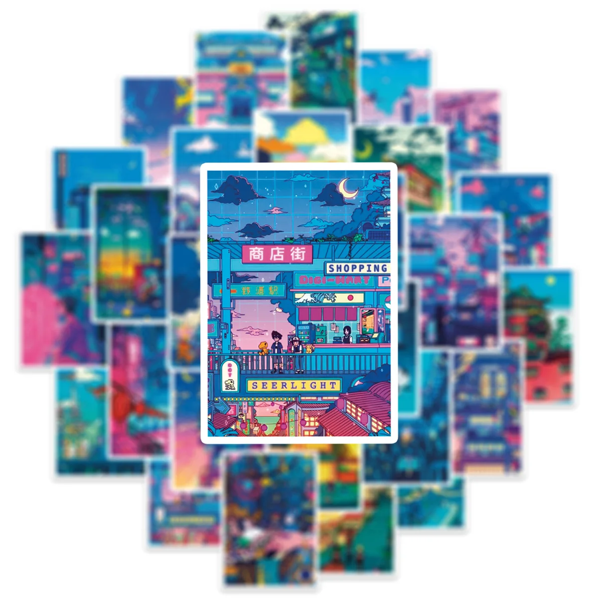 

10/30/50PCS Stylish Elegant Anime Street Night Scene Cartoon Stickers for Water Cup Smartphone Laptop Notebook Stationery