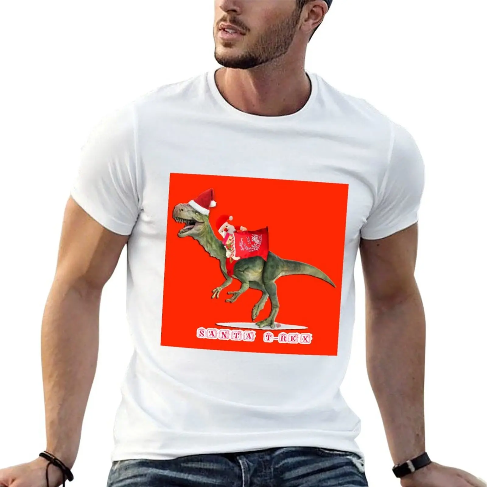 Santa Claus Dinosaur T-Rex (by ACCI) with Toy Bag T-Shirt anime stuff luxury designer men graphic t shirts