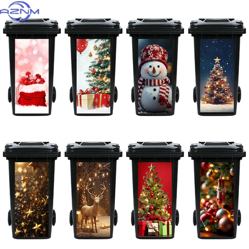 Autocollants imprimés pour poubelle, thème Noël 2025, décorations de fête du Nouvel An, amovibles, pour sapin de Noël et bonhomme de neige, grands autocollants pour poubelle
