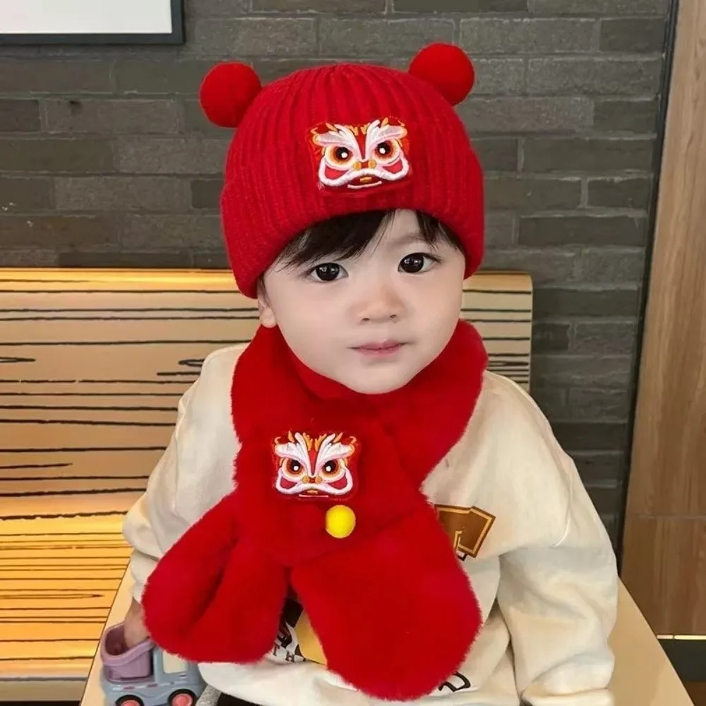 

New Festive Scarf Hat Set Warm Windproof Neck Warmer Coldproof Red Beanie Hat Gift