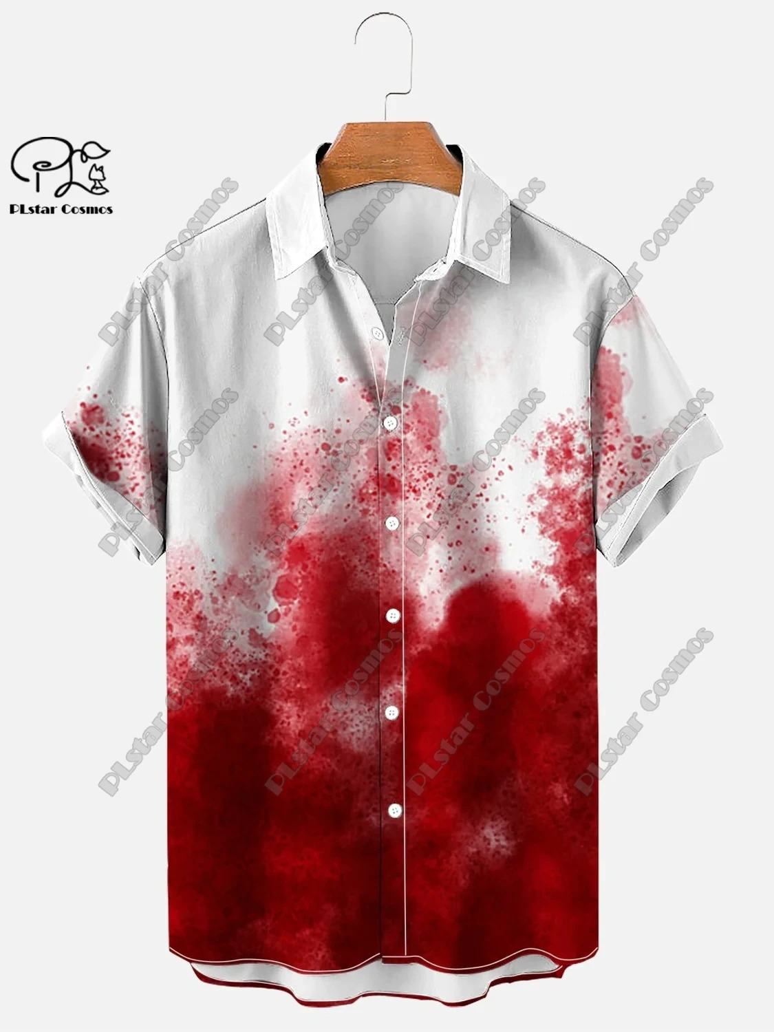 Unisex 3D impressão sangue manchado camisa de verão, crânio ceifador, camisa havaiana, manga curta, presente de Halloween