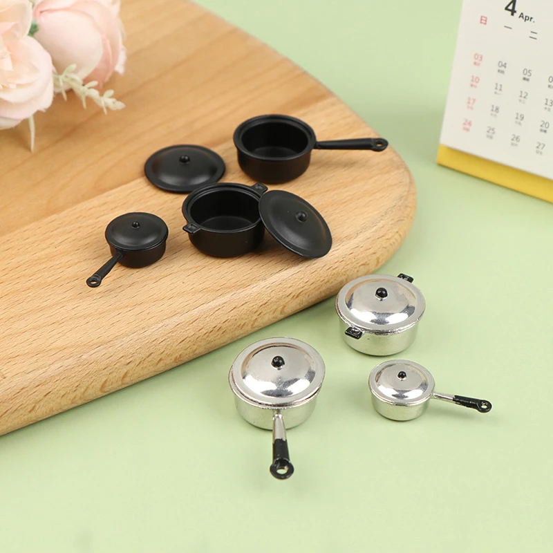 3pcs/Set 1:12 Dollhouse Miniature Frying Pan Casserole Metal Cookware Kitchen Model Decor Toy Doll House Accessories