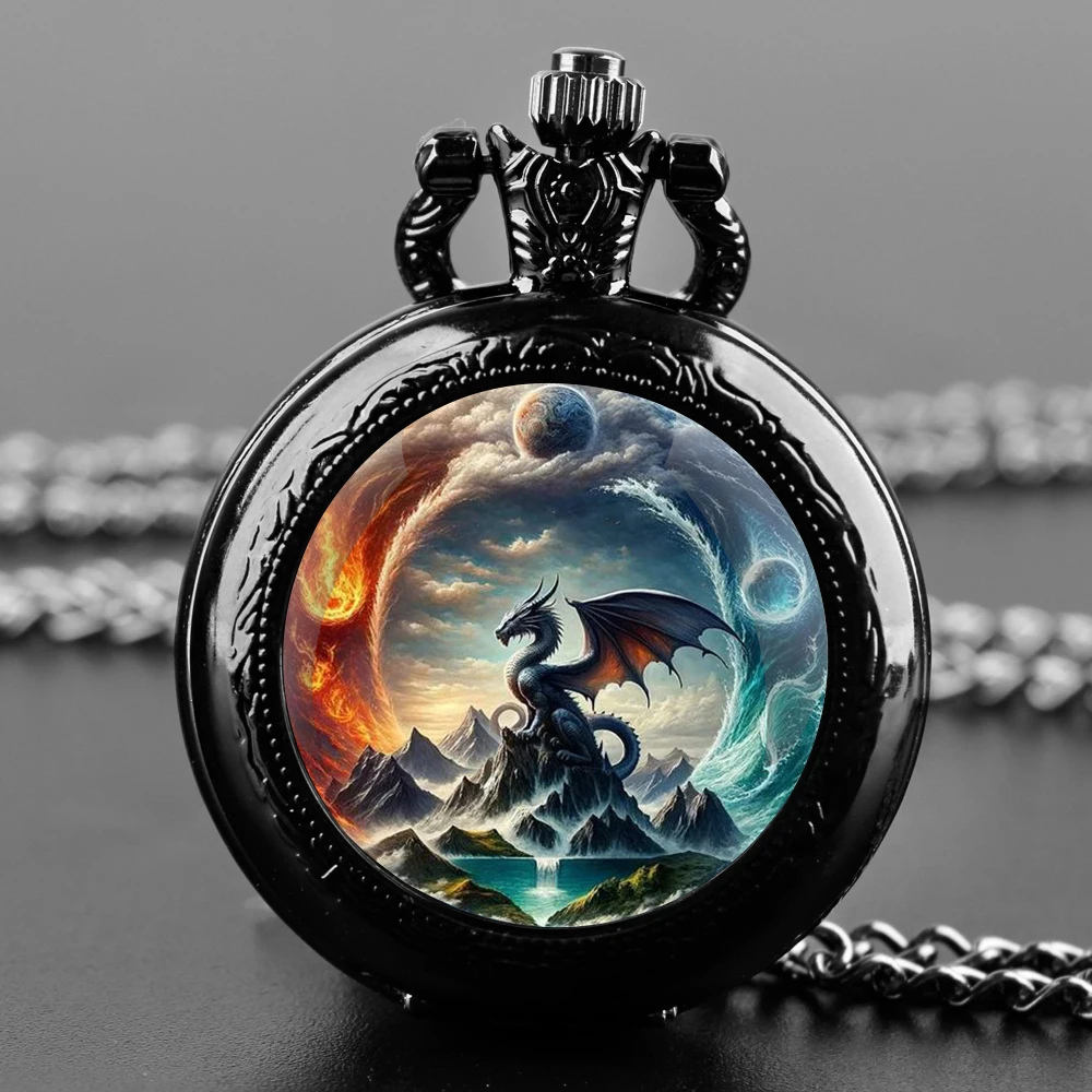 Крутые карманные часы с изображением дракона Инь и Ян и ожерелья, корпус из сплава, кварцевые часы, часы для мужчин, женщин, детей