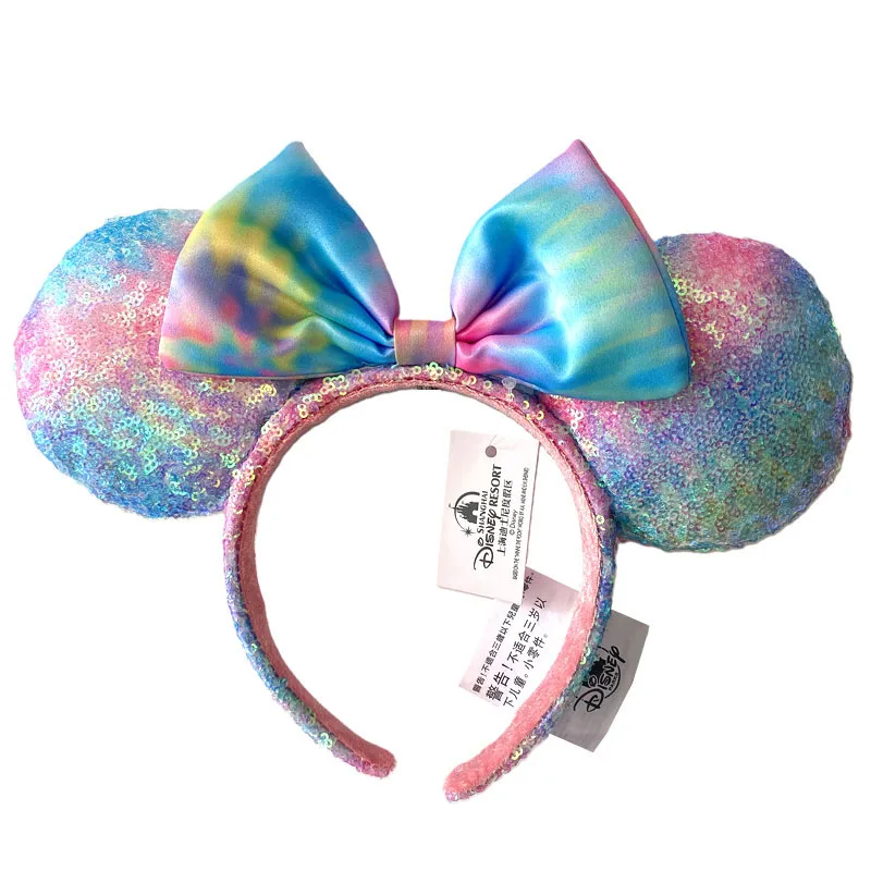 2025 Disney Mickey Mouse Ear Headband Amusement Park Hair Hoop Fish scale sequin mesh Party Headwear Girl Toy Birthday image 3