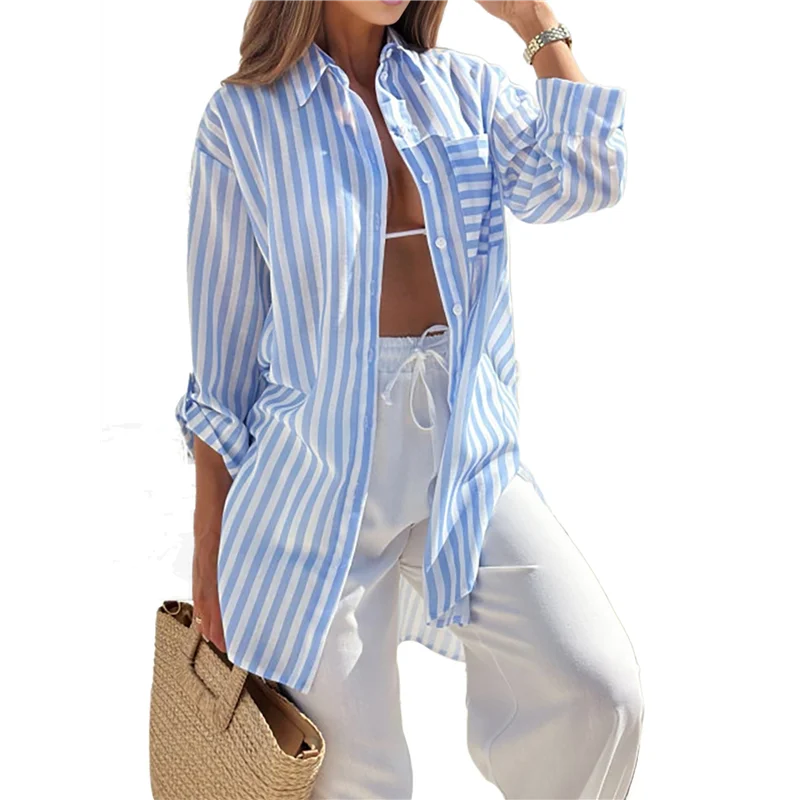 

NEW-Women's Button Down Shirts Casual Long Sleeve Boyfriend Loose Collared Blouses Tops