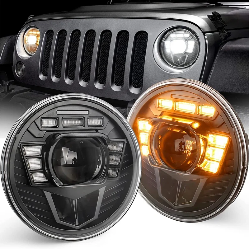 7 Inch LED Headlights, Round Headlights DRL Amber Turn Signal Compatible With Jeep Wrangler JK TJ CJ L