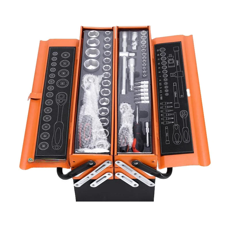 Tool Set Iron Box With 3 Drawers 72 Teeth Auto Release Wrench Mechanic Tool Kit for Repair Workshop Garage