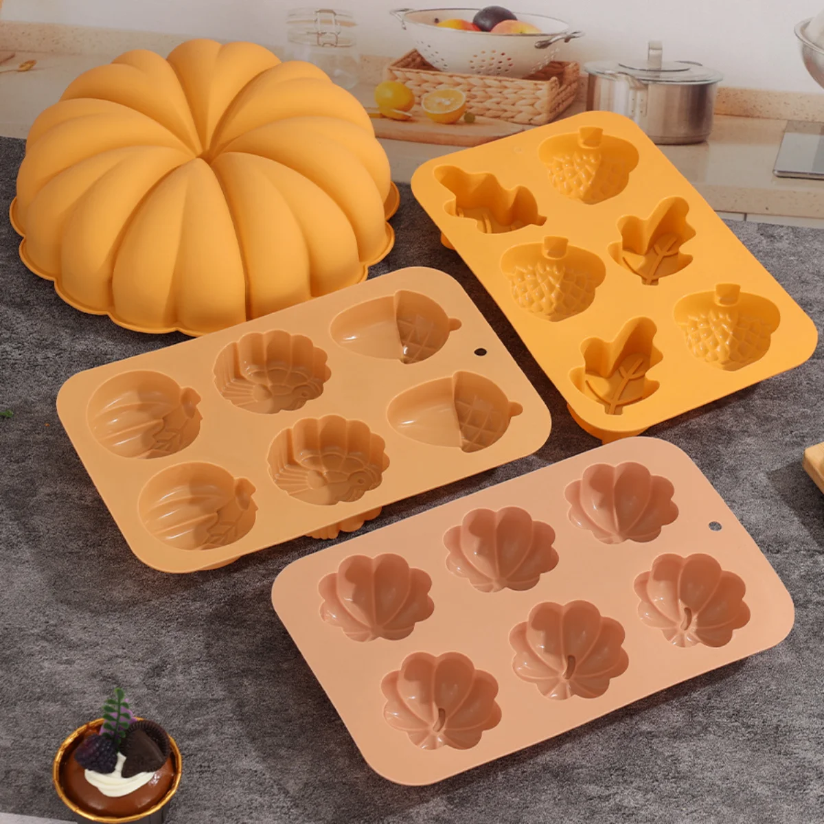 Harvest Halloween Pumpkin Mousse Cake Silicone Mold DIY Pinecone Chocolate Candy Pudding Baking Tool Tree Leaf Candle Soap Mould