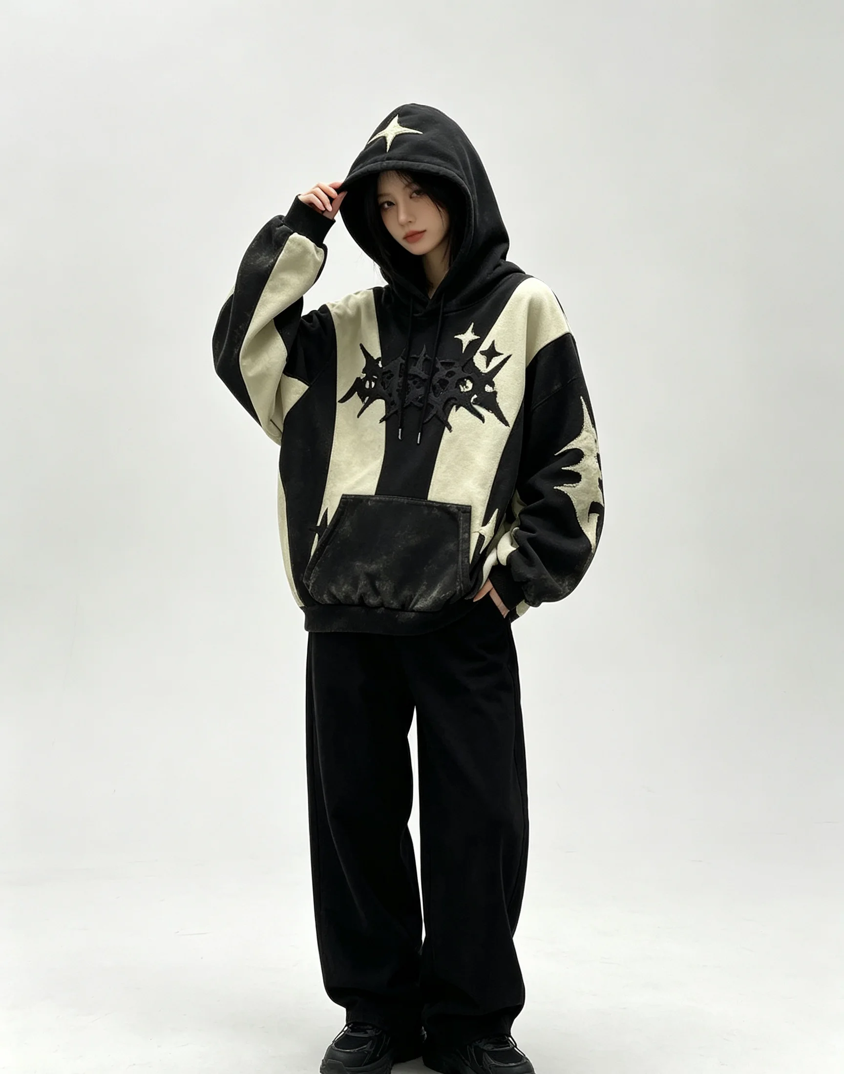 Amerikanischer Street-Style Hochwertiger Englischer Stickerei-Collage-Hoodie mit Kapuze, Neuer Trendiger Unisex Oversize-Hoodie