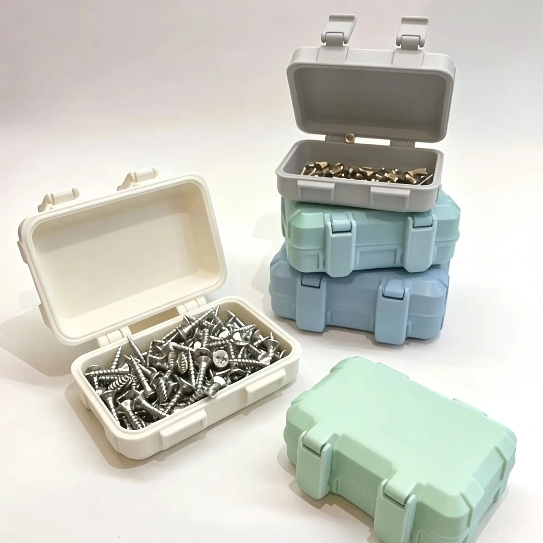 5pcs Mini Portable Tool Box Style Desktop Parts Storage Set Multi-Color Flip Cover Sealed Hardware Screw Grid Storage Box
