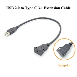 USB A to C Snap-In Panel Mount Cable Square Single Port 480Mbps USB 2.0 to Type C 3.1 Flush Mount Extension Cable With Buckle
