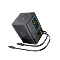 5-in-1 100W Charging Station with Retractable USB-C Cable Power Combo USB C Power Strip for Multiple Devices Fast Charger