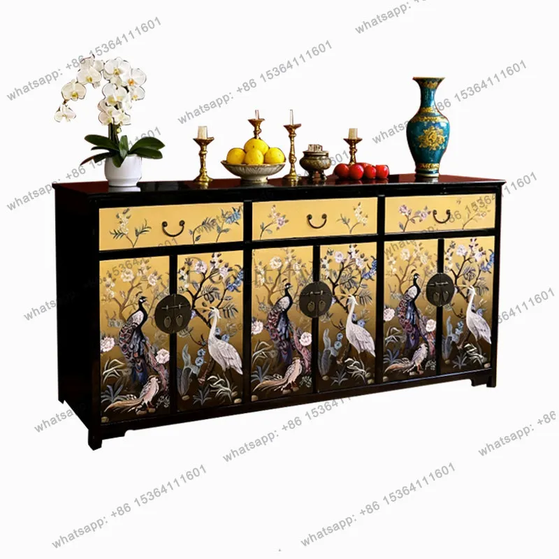 

French medieval style painted entrance cabinet Solid wood homestay storage club Tea storage shoe cabinet