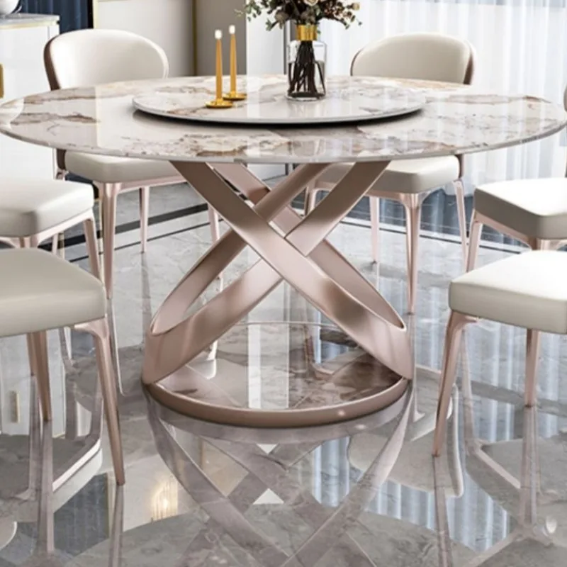 light luxury dining tables round turntable nordic modern dining table 6 chairs Rolling стол кухонный обеденный kitchen furniture
